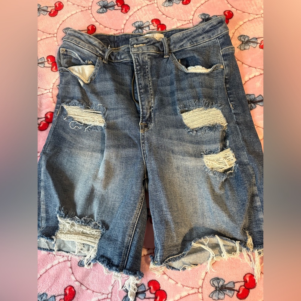 Women's Distressed Denim Bermuda Shorts - Blue